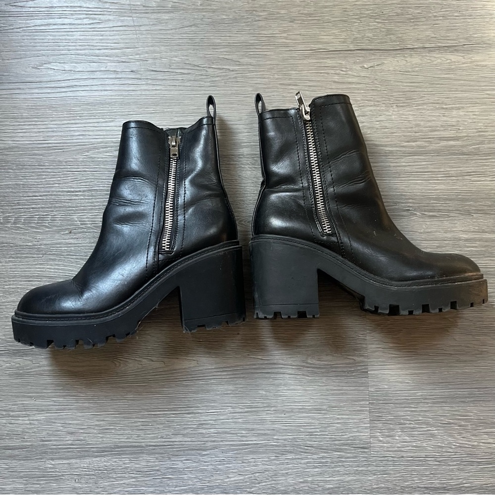 Black Chunky Heel Ankle Boots - Picture 2 of 5